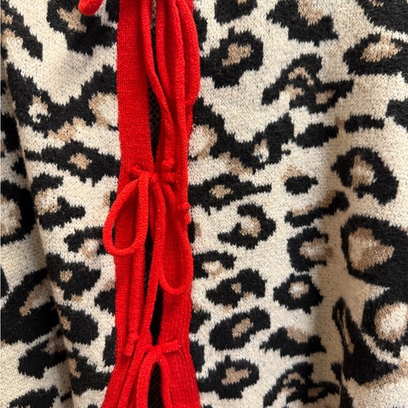 Frenchy Women Casual Leopard Striped Lantern Long Sleeve Tie-Up Cardigan Size M - Picture 2 of 7